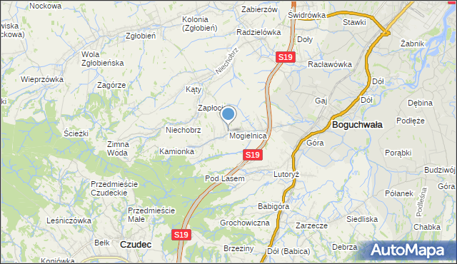 mapa Mogielnica, Mogielnica gmina Boguchwała na mapie Targeo