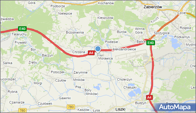 mapa Morawica, Morawica gmina Liszki na mapie Targeo