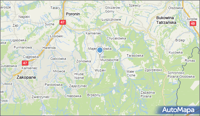 mapa Murzasichle, Murzasichle na mapie Targeo