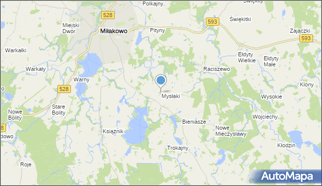 mapa Mysłaki, Mysłaki na mapie Targeo