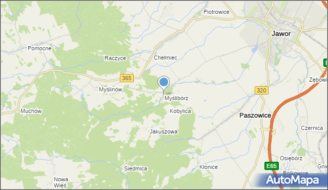 mapa Myślibórz, Myślibórz gmina Paszowice na mapie Targeo