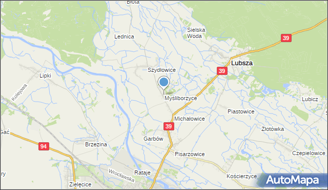 mapa Myśliborzyce, Myśliborzyce gmina Lubsza na mapie Targeo