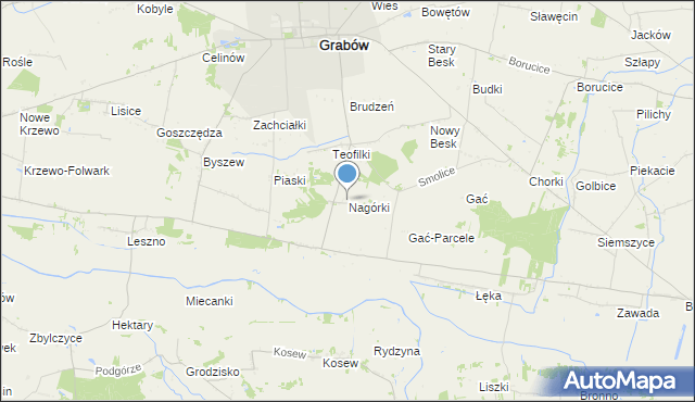 mapa Nagórki, Nagórki gmina Grabów na mapie Targeo