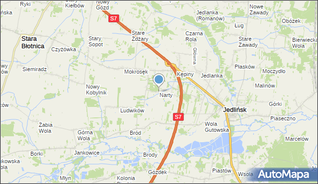 mapa Narty, Narty gmina Jedlińsk na mapie Targeo