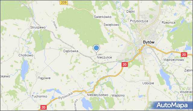 mapa Nieczulice, Nieczulice gmina Bytów na mapie Targeo