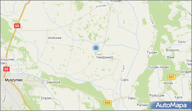 mapa Niedźwiedź, Niedźwiedź gmina Myszyniec na mapie Targeo