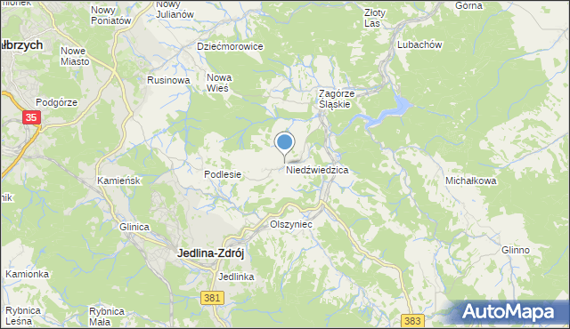 mapa Niedźwiedzica, Niedźwiedzica gmina Walim na mapie Targeo