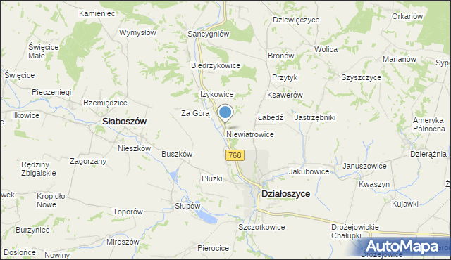 mapa Niewiatrowice, Niewiatrowice na mapie Targeo