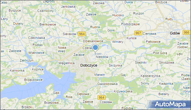 mapa Niezdów, Niezdów gmina Dobczyce na mapie Targeo