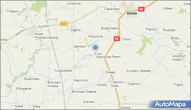 mapa Niszczyce-Pieńki, Niszczyce-Pieńki na mapie Targeo