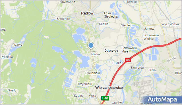 mapa Niwka, Niwka gmina Radłów na mapie Targeo