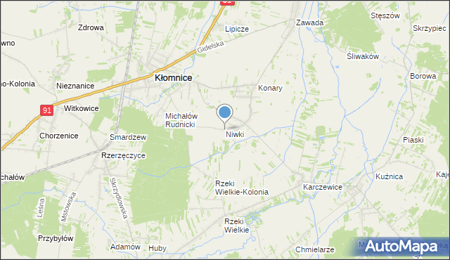 mapa Niwki, Niwki gmina Kłomnice na mapie Targeo