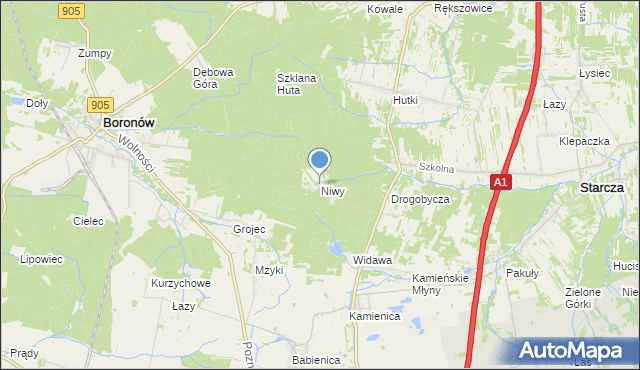 mapa Niwy, Niwy gmina Woźniki na mapie Targeo