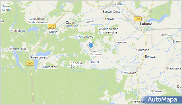 mapa Nowina, Nowina gmina Lubasz na mapie Targeo