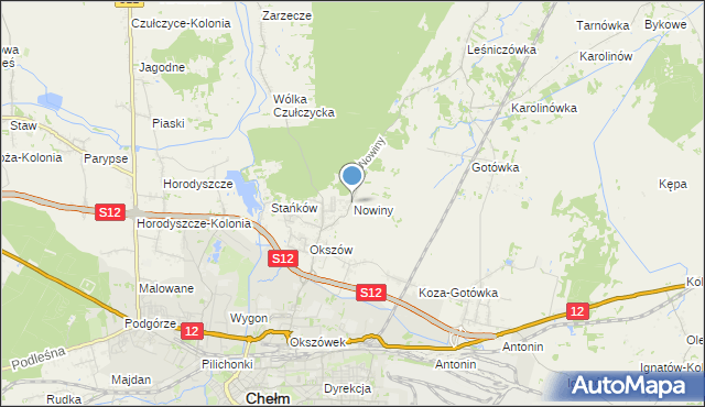 mapa Nowiny, Nowiny gmina Chełm na mapie Targeo