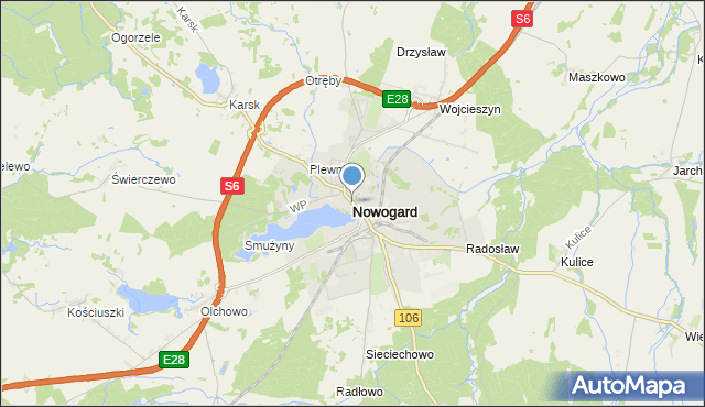 mapa Nowogard, Nowogard na mapie Targeo