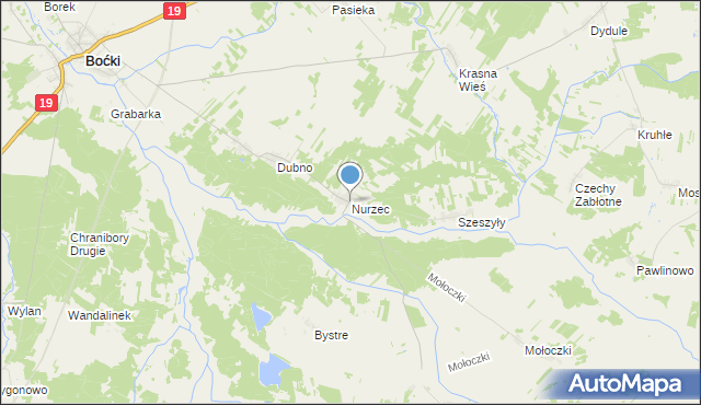 mapa Nurzec, Nurzec gmina Boćki na mapie Targeo