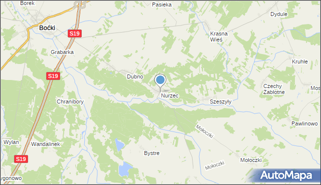 mapa Nurzec, Nurzec gmina Boćki na mapie Targeo