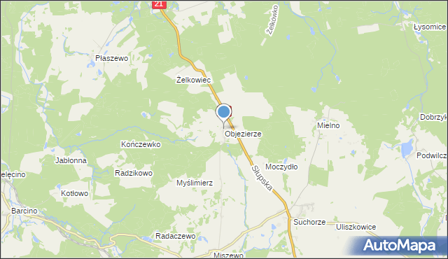 mapa Objezierze, Objezierze gmina Trzebielino na mapie Targeo