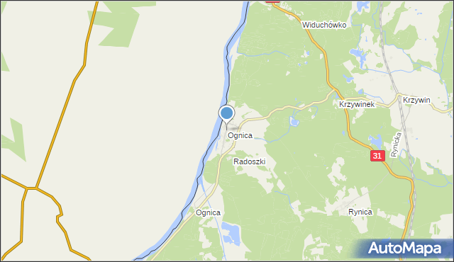 Mapa Ognica, Ognica Gmina Widuchowa Na Mapie Targeo