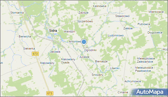 mapa Ogrodniki, Ogrodniki gmina Sidra na mapie Targeo