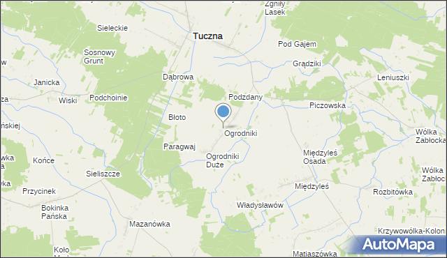 mapa Ogrodniki, Ogrodniki gmina Tuczna na mapie Targeo