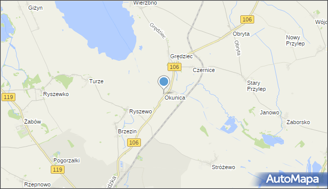 mapa Okunica, Okunica na mapie Targeo