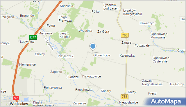 mapa Olbrachcice, Olbrachcice gmina Wodzisław na mapie Targeo