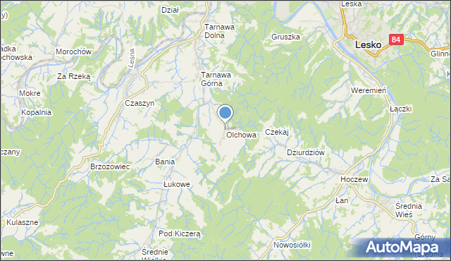 mapa Olchowa, Olchowa gmina Zagórz na mapie Targeo