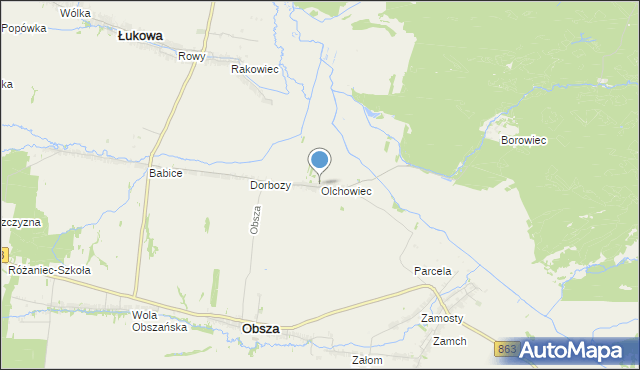 mapa Olchowiec, Olchowiec gmina Obsza na mapie Targeo