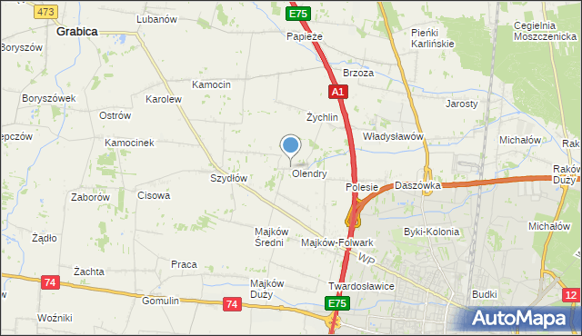 mapa Olendry, Olendry gmina Grabica na mapie Targeo