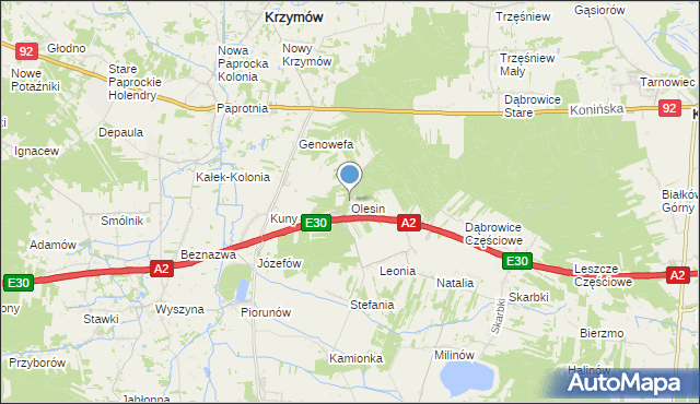 mapa Olesin, Olesin gmina Władysławów na mapie Targeo