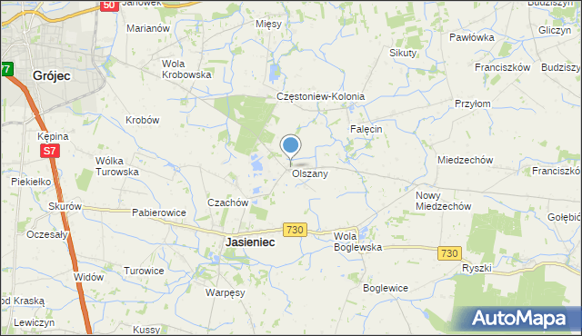 mapa Olszany, Olszany gmina Jasieniec na mapie Targeo