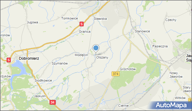 mapa Olszany, Olszany gmina Strzegom na mapie Targeo