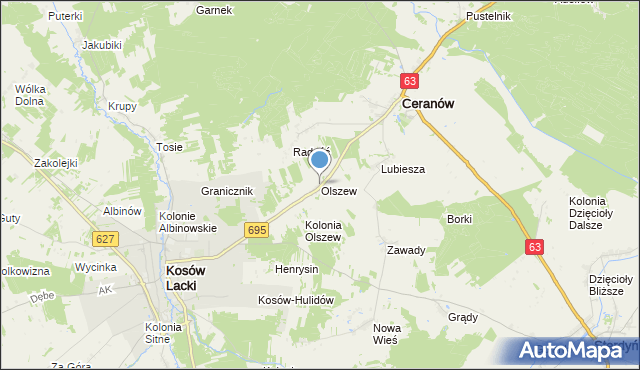 mapa Olszew, Olszew gmina Ceranów na mapie Targeo