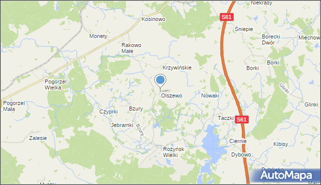 mapa Olszewo, Olszewo gmina Prostki na mapie Targeo