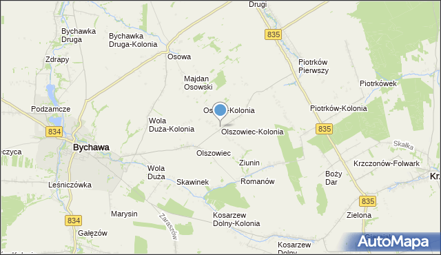 mapa Olszowiec-Kolonia, Olszowiec-Kolonia gmina Bychawa na mapie Targeo