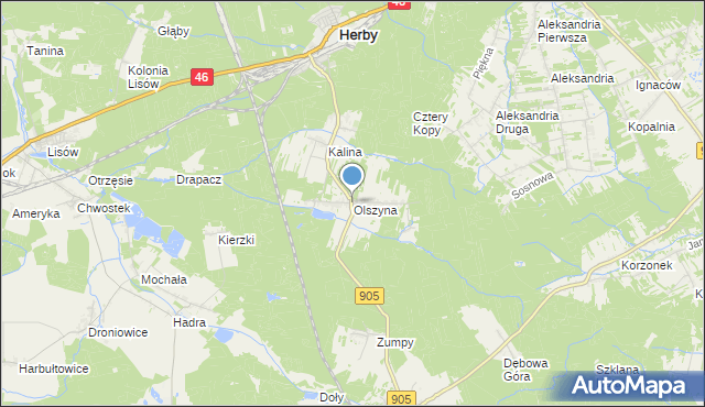 mapa Olszyna, Olszyna gmina Herby na mapie Targeo