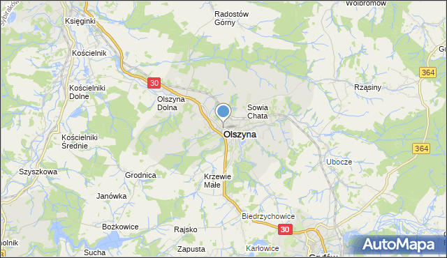 mapa Olszyna, Olszyna powiat lubański na mapie Targeo