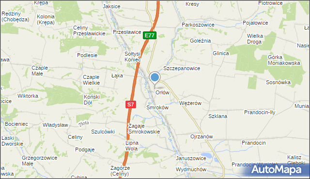 mapa Orłów, Orłów gmina Słomniki na mapie Targeo