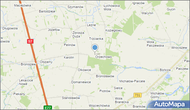 mapa Orzechowo, Orzechowo gmina Jasieniec na mapie Targeo