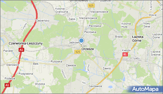 mapa Orzesze, Orzesze powiat mikołowski na mapie Targeo