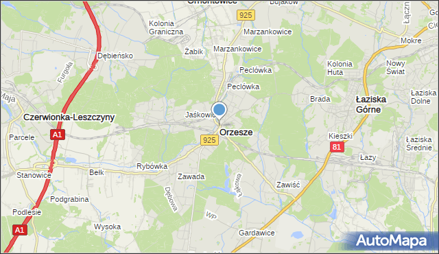 mapa Orzesze, Orzesze powiat mikołowski na mapie Targeo