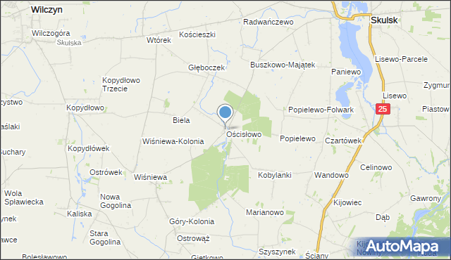mapa Ościsłowo, Ościsłowo gmina Wilczyn na mapie Targeo