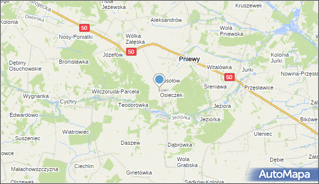 mapa Osieczek, Osieczek gmina Pniewy na mapie Targeo