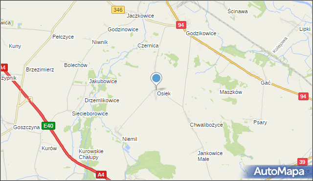 mapa Osiek, Osiek gmina Oława na mapie Targeo