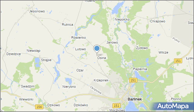 mapa Osina, Osina gmina Barlinek na mapie Targeo