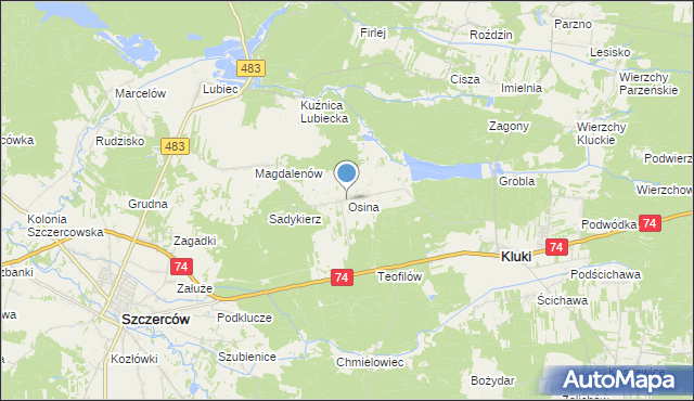 mapa Osina, Osina gmina Kluki na mapie Targeo