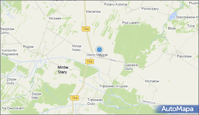 mapa Osiny, Osiny gmina Mirzec na mapie Targeo