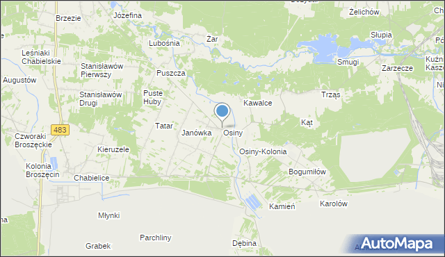 mapa Osiny, Osiny gmina Szczerców na mapie Targeo